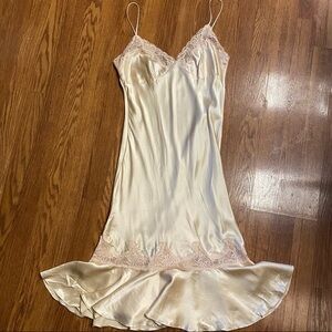 Vintage Y2K 100% Silk Slip Dress Cream Silk Dress Size Small